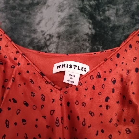 Whistles Rust Polka Dot Satin Bias Cut Slip Midi Dress Spaghetti Strap US 6 - Picture 7 of 12